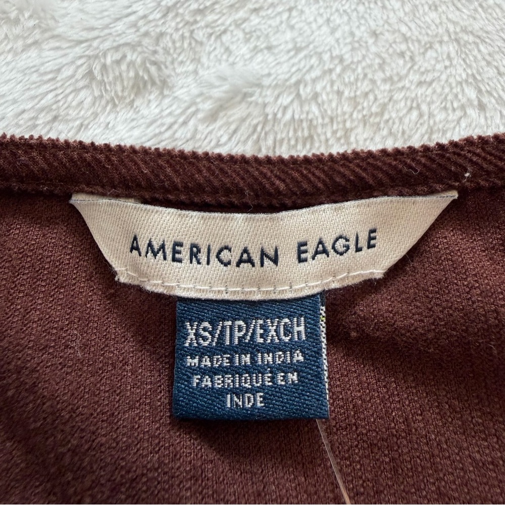 NWT American Eagle Brown Corduroy V-Neck Basque Waist Mini Dress *flaw - Picture 8 of 12